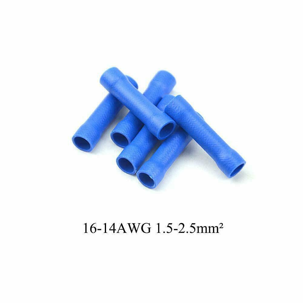200PCS Insulated Straight Electrical Butt Wire Connectors Splice Crimp Terminals