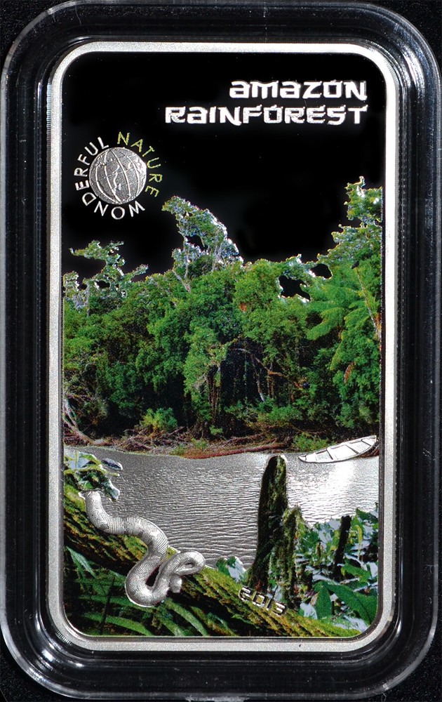 PALAU 5 Dollars 2013 Silver Proof 'Wonderful Nature-Amazon Rainforest' Bar Shape