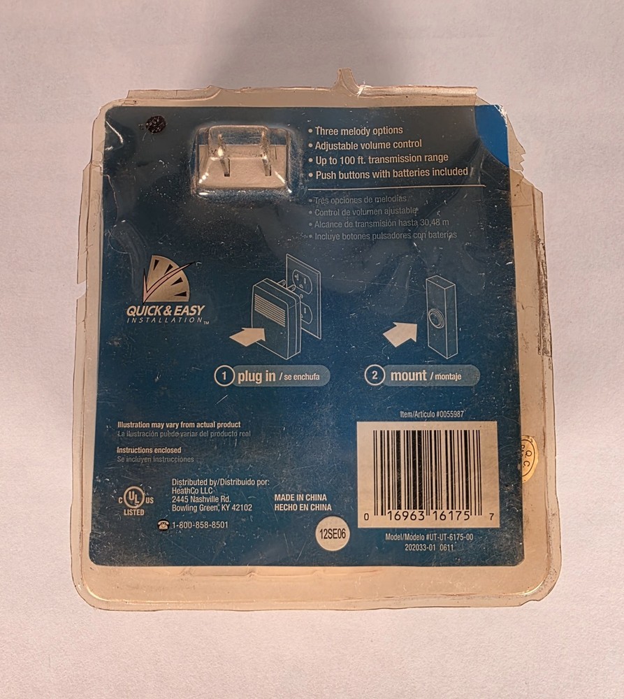 Utilitech 0055987 UT-6175-00 wireless doorbell includes front and back buttons