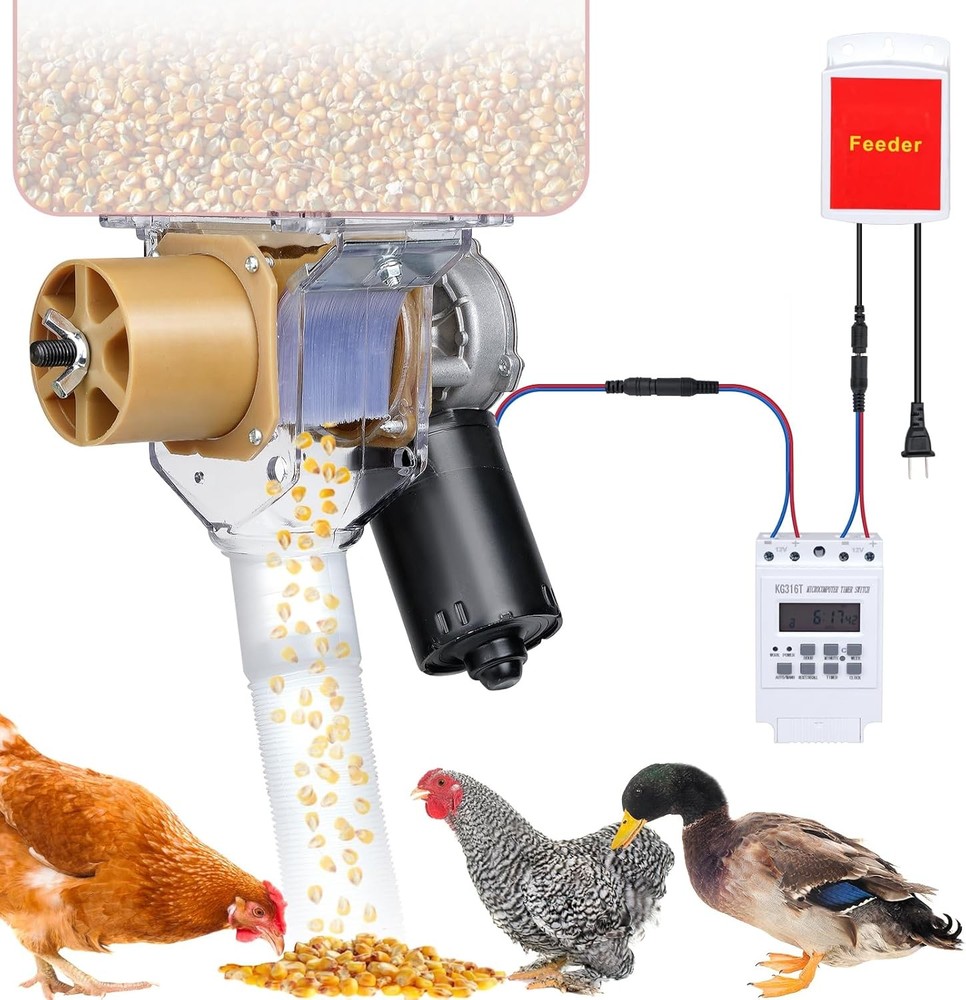 Automatic Chicken Feeder Plastic Stainless Steel 16 Timer Feed Dispenser