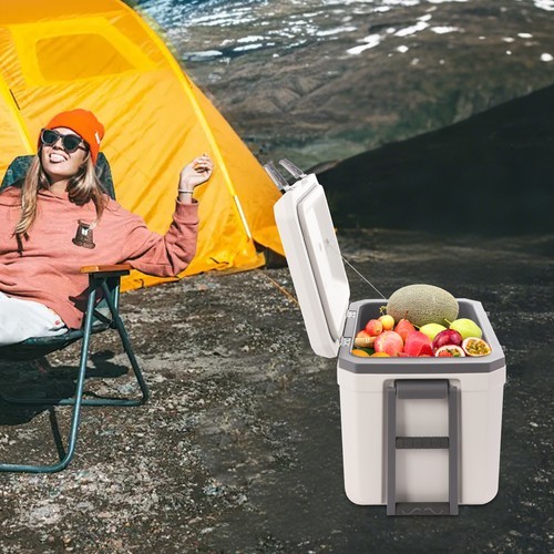 45L Wheeled Insulated Cooler Box with Pull Handle for Camping Picnic Beach