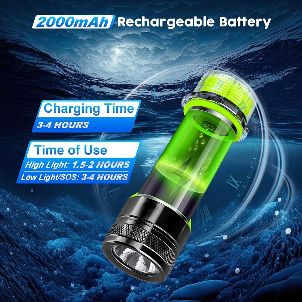 BlueFire Rechargeable Diving Flashlight, 1500 Lumen Scuba Diving Light, 3 Modes