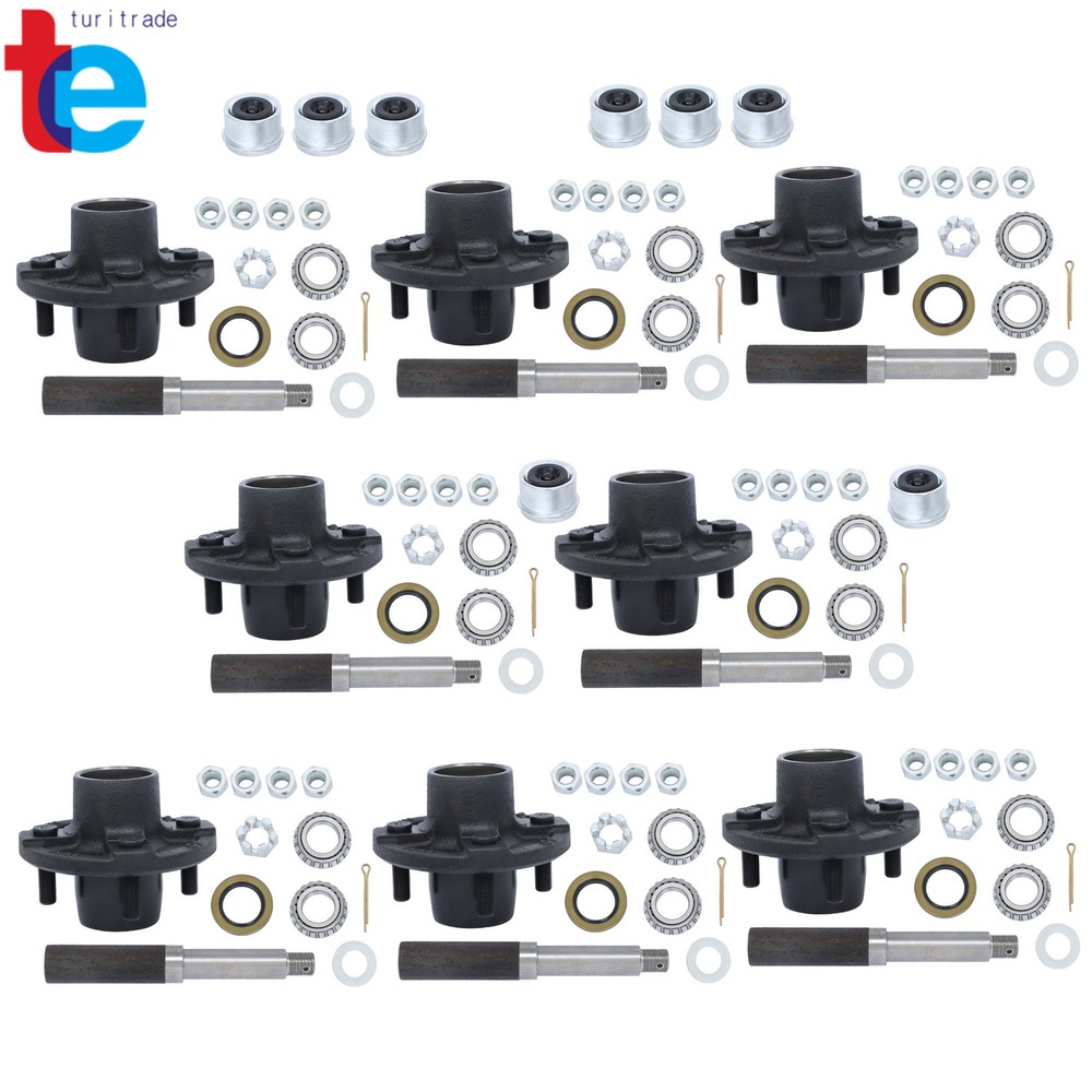 8 Sets 4 on 4" Trailer Hub Kit and 1" Round BT8 Spindle with Trailer Bearing Kit