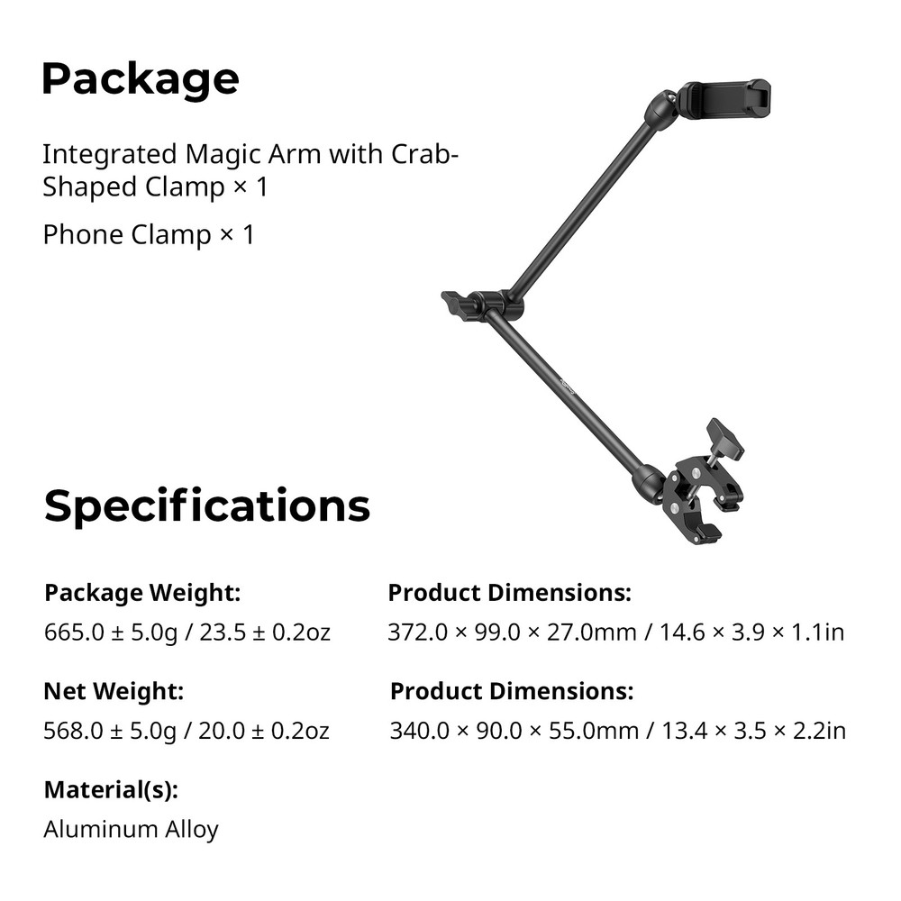 SmallRig Desktop Magic Arm Support with Crab-Shaped Clamp Kit for Smartphone
