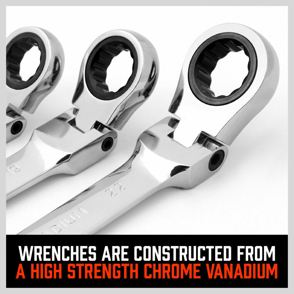 10Pc 8-22mm Flexible Head Ratcheting Wrench Combination Spanner Auto Tool Metric