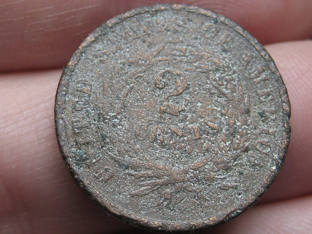 1864 Two 2 Cent Piece- Large Motto, Shipwreck Effect