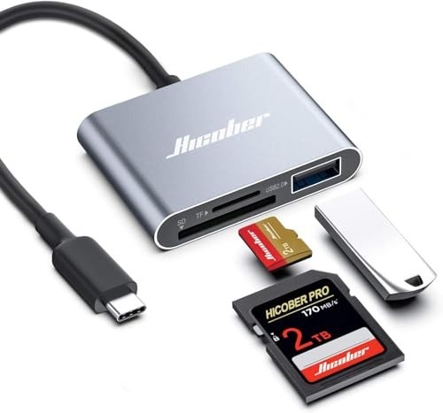 3-in-1 USB-C SD Card Reader, 2TB Support, USB 2.0, Compatible with Android/iPhon
