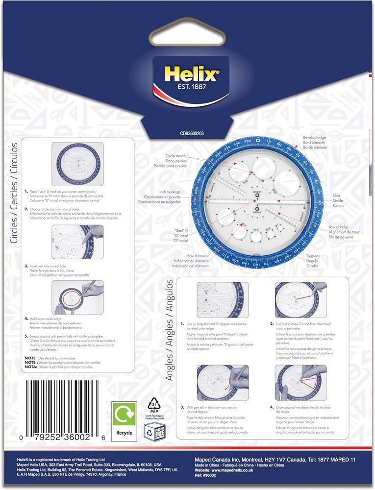 Portable Geometry Protractor with 360-Degree Measurements and Circle Templates