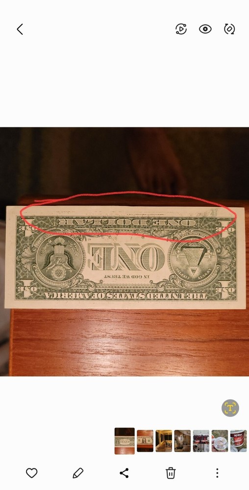 Wet Ink Transfer Error Note One Dollar Bill 2017A