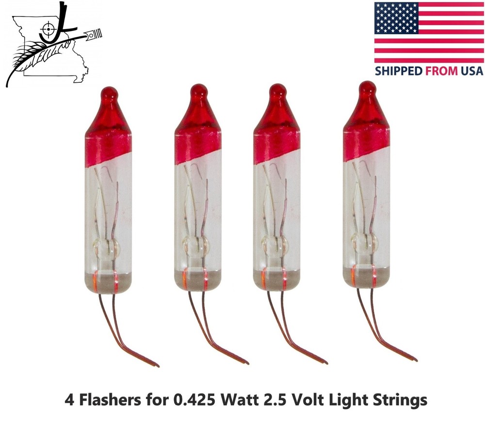 4 BARE Mini Bulb Flashers Christmas Tree Lights Replacement Bulbs 2.5 V .425