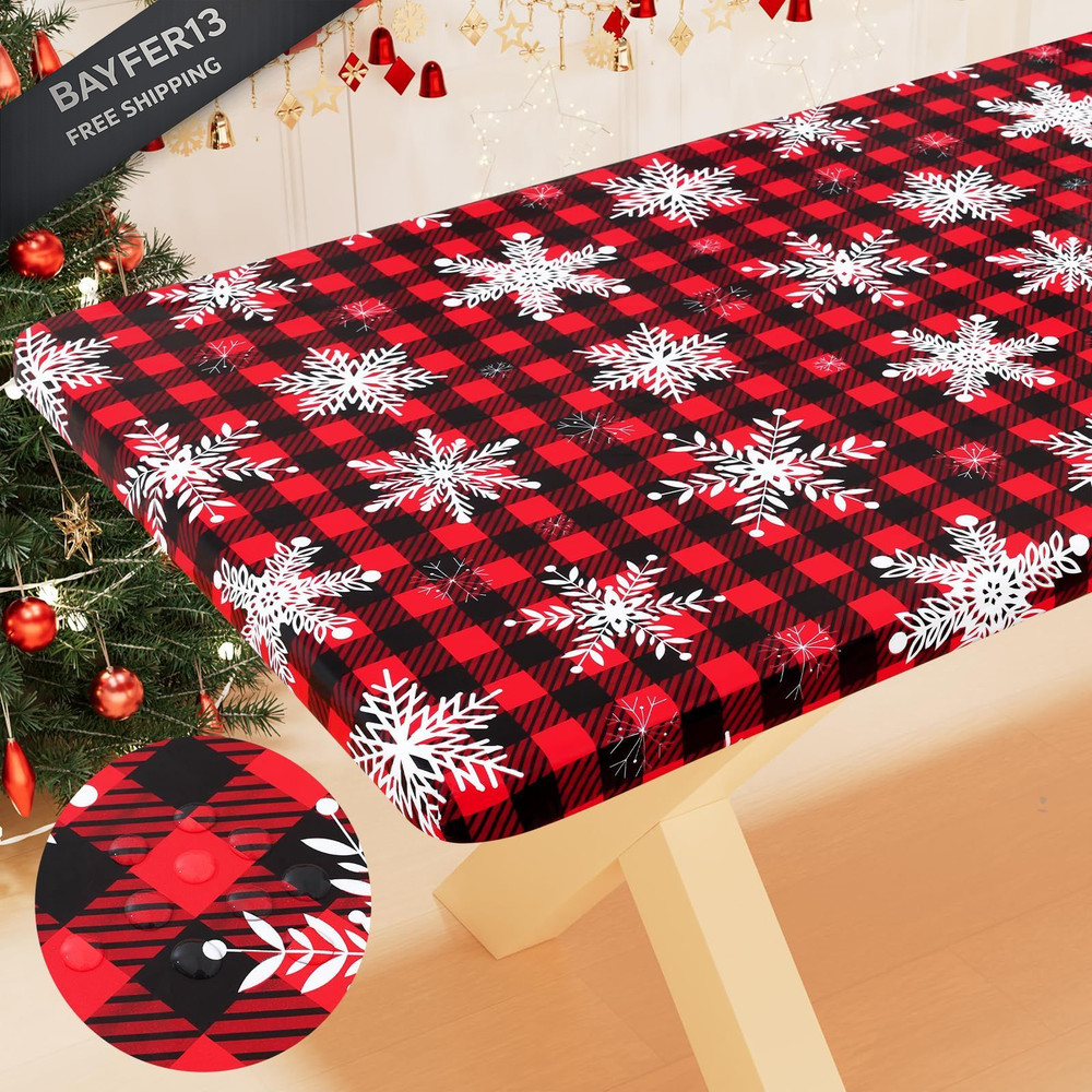 Smiry Plastic Christmas Tablecloth, 72" x 30" (Rectangular), Black & Red