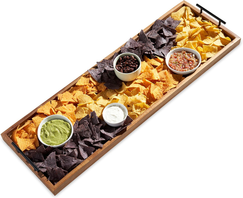 Modern Manor Longboard Cheese Platter with Handles, Rectangular Cheese Board and