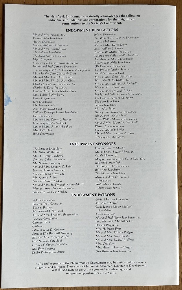 Maria Ewing Autographed Program New York Philharmonic