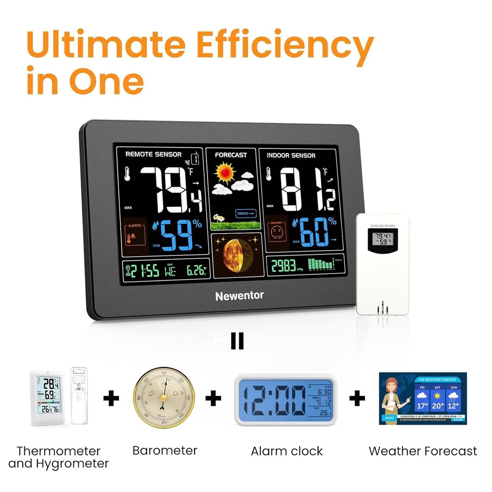 Modern Wireless Weather Station, Color Display, Atomic Clock
