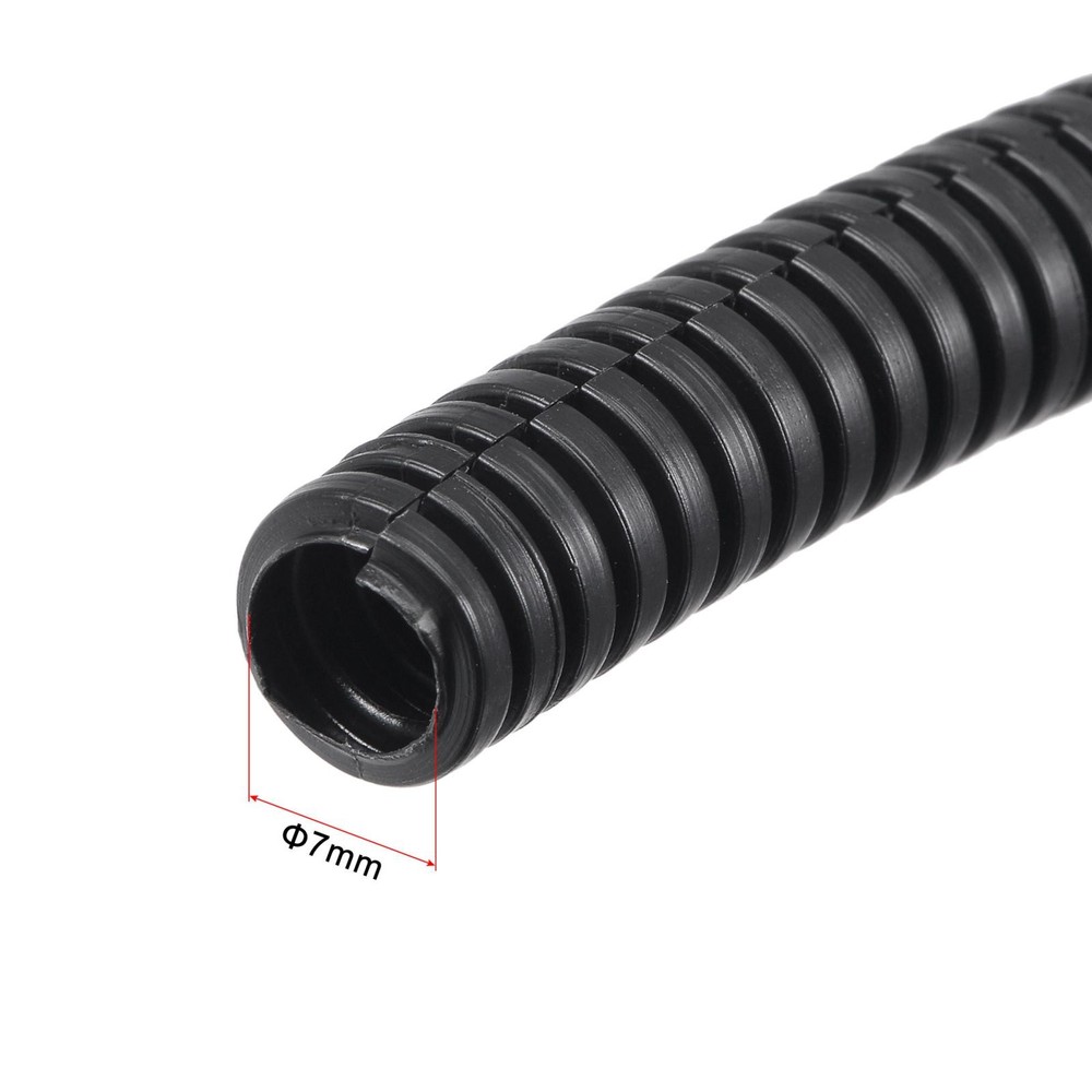 2M 7 x 10mm PP Split Corrugated Duct Pipe for Garden Office Black