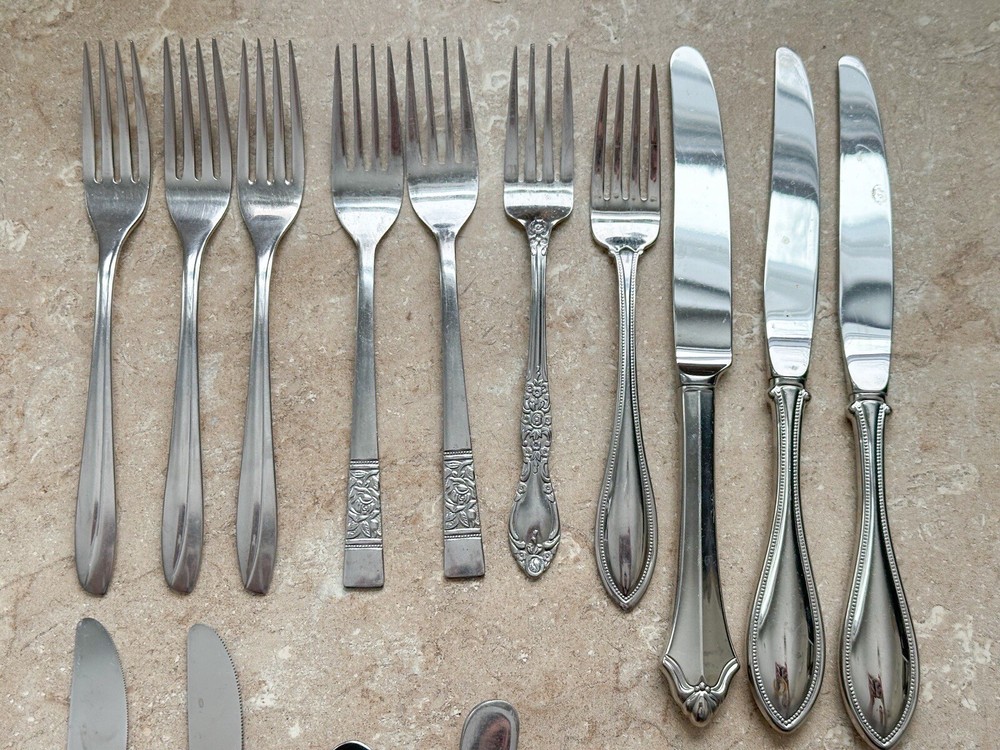 Vintage Mixed Lot Stainless Flatware Fork Spoon Knife Craft Stanley Roberts ETC