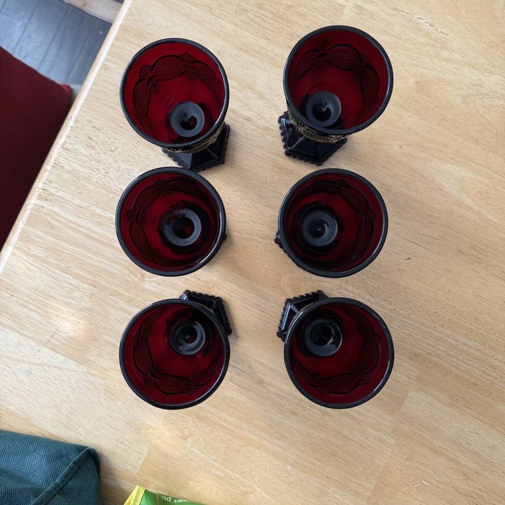 Avon 1876 Cape Cod VTG Ruby Red Glasses Set of 6 5.25 Excellent Condition