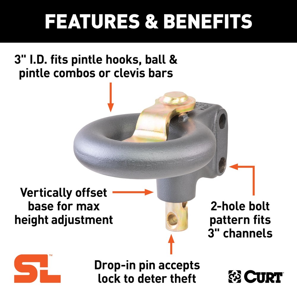 Curt-SecureLatch Channel-Style Lunette Ring (25,000 lbs, 3" ID)