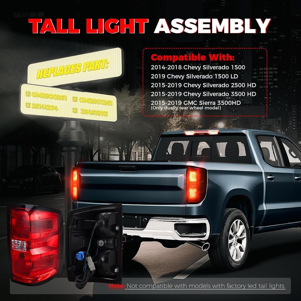 Tail Light Assembly Compatible with 2014 2015 2016-2019 Chevy Silverado 1500 250