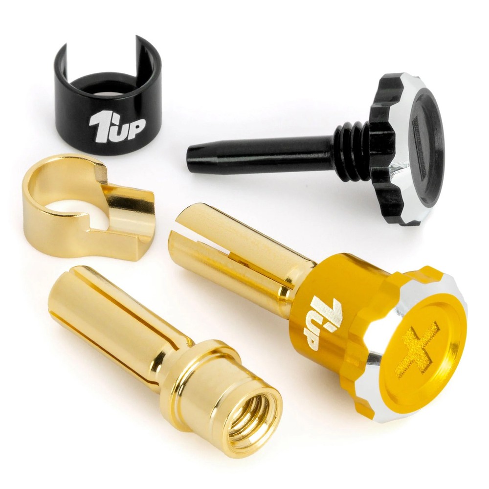 1Up Racing 190457 - Lockdown Adjustable Bullet Plugs, 5mm (2), Gold/Black