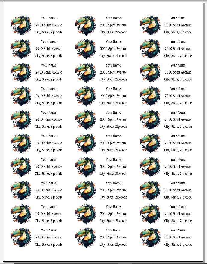 150 Toucan Bird Tropical Mailing Return Address Labels Personalized
