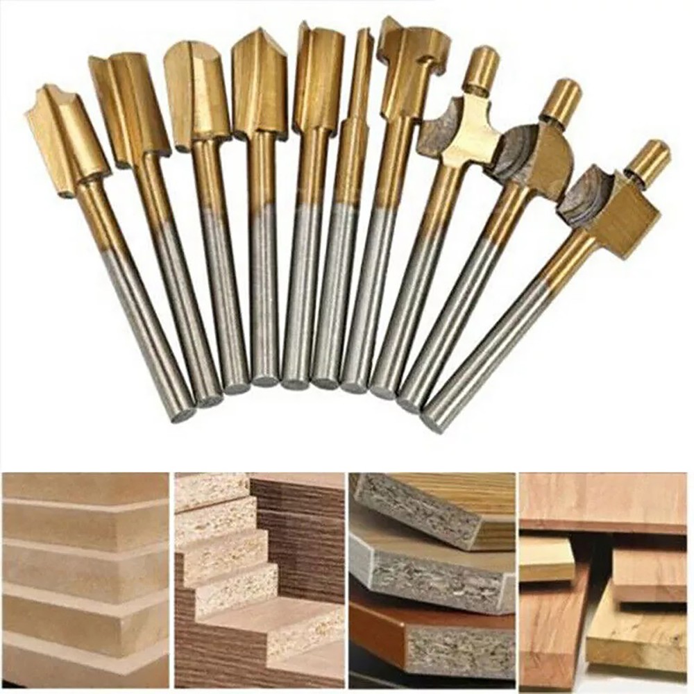 3MM Titanium Mini Hss Router Bits Trimmer Shank For Dremel Rotary Tool 10Pcs