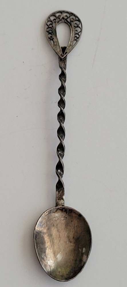 Spoon Salt Twisted Handle Silver Filigree Vintage