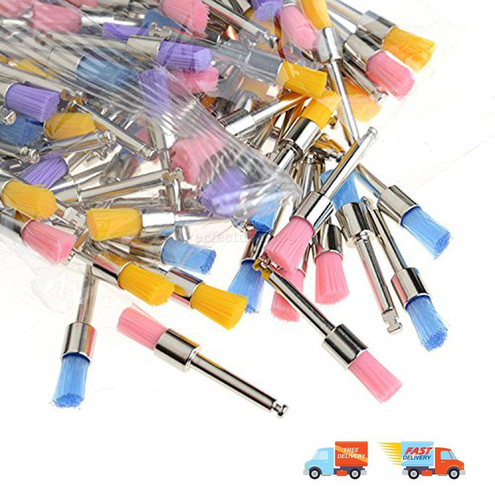 100Pcs/Box Dental Nylon Materials Closure Flat Polishing Prophylaxis Brushes SS