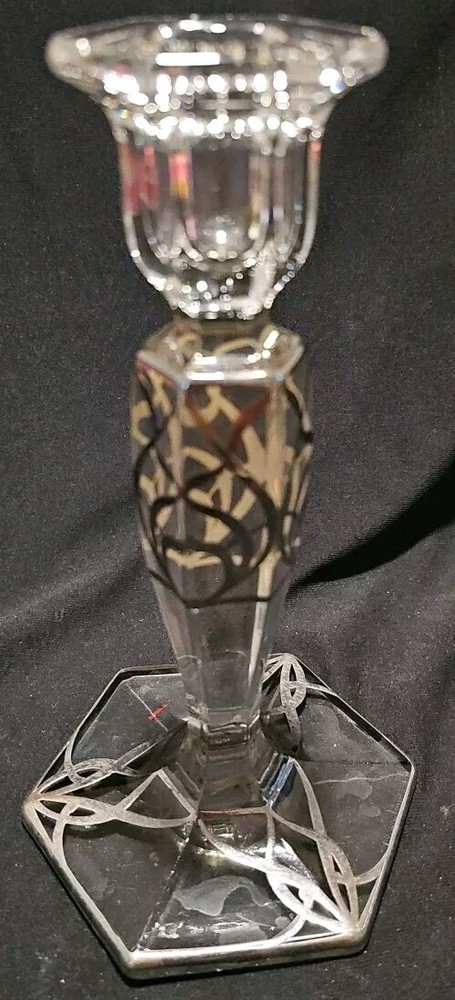 Vintage Silver Overlay Pressed Glass Candlestick