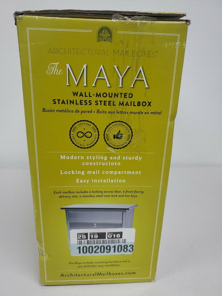 Architectural Mailboxes 2417PS-10 Maya Wall Mounted Locking Mailbox - Stainless