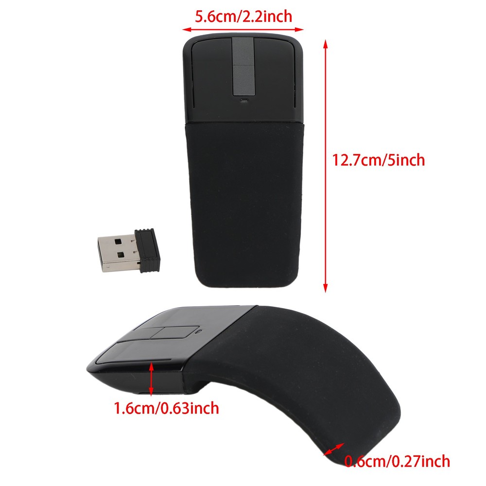 Wireless Mouse with USB Mini Folding Mouse 2.4GHz Arc Optical Touch Mice Black💯