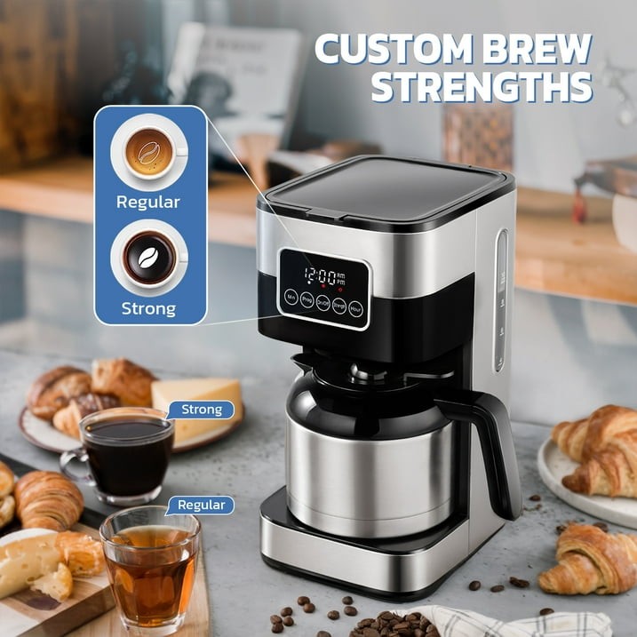 8-Cup Coffee Maker Black Programmable with Thermal Carafe, Touch Screen Timer