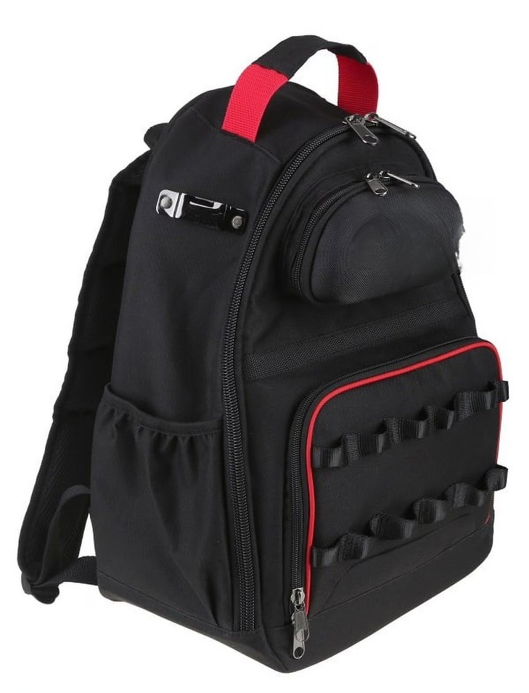 Black Tool Backpack with Pockets and Loops, Portable Tool Storage