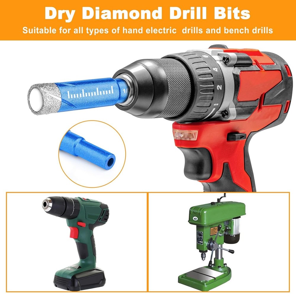 9 Piece Dry Diamond Drill Bits Set, Tile for Glass, Granite,...