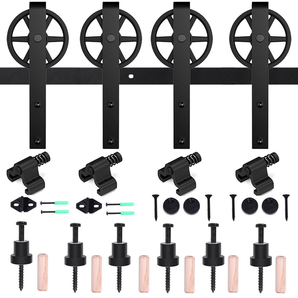 CCJH 4-20FT Sliding Barn Door Hardware Basic Black Roller Kit Single/Double Door