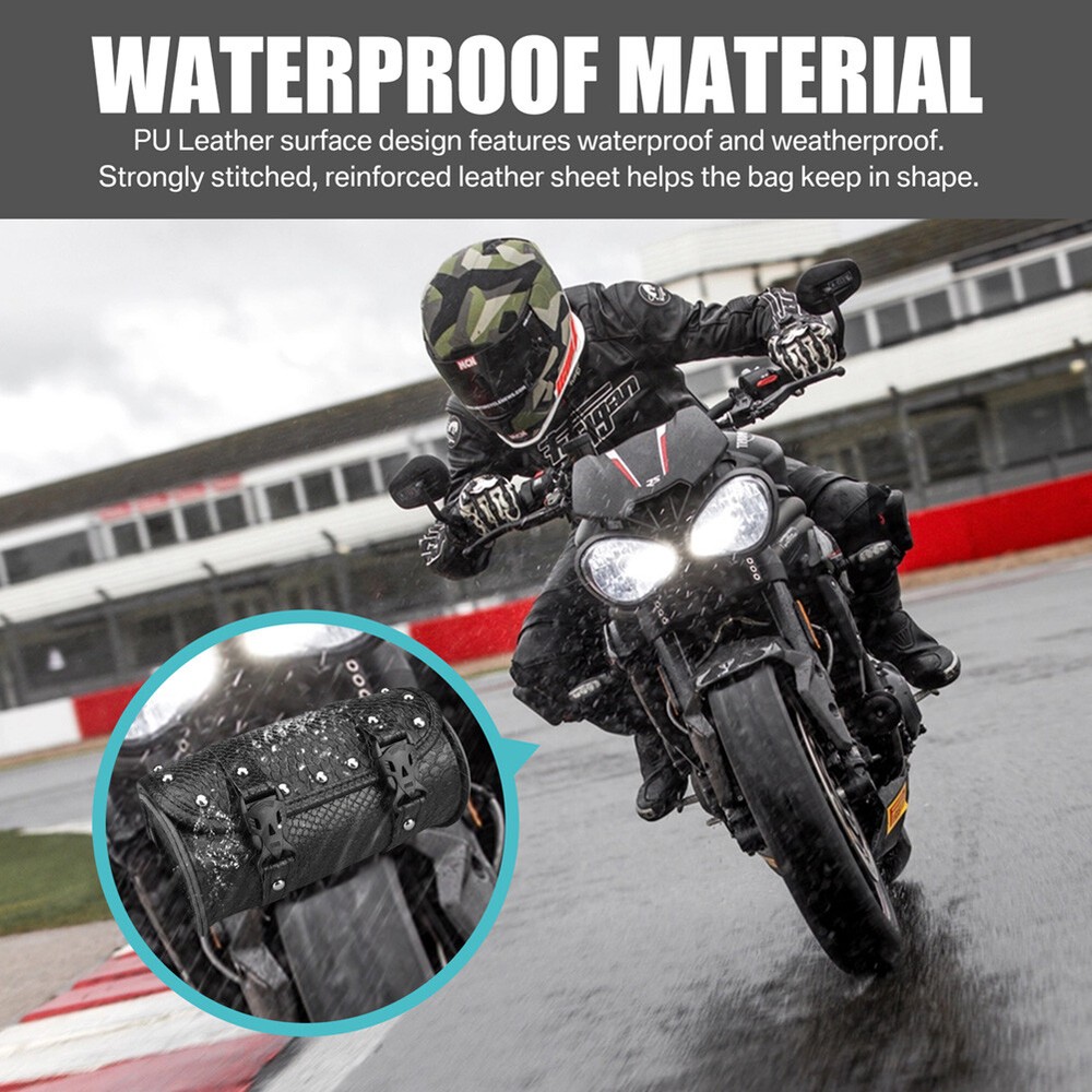 Motorcycle Front Fork Tool Bag Pouch Storage Luggage SaddleBag Leather Handlebar