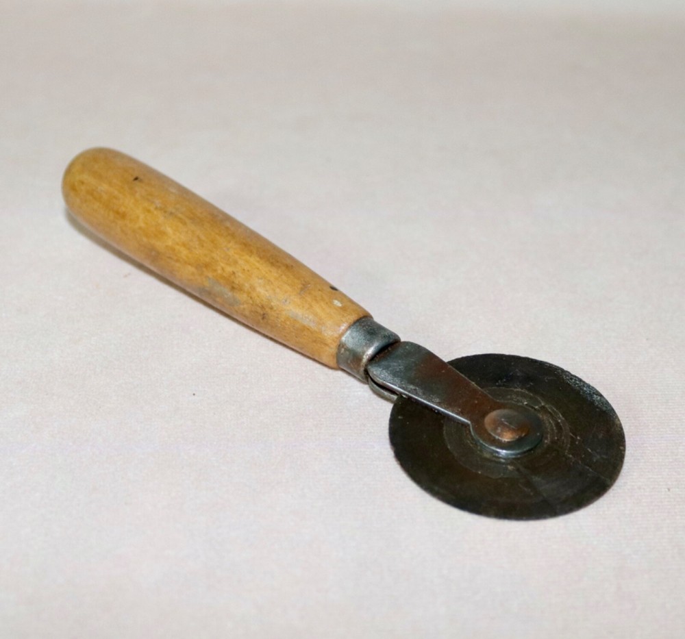 Fabric Cutting Tool 2” Diameter Wood Handle - Vintage