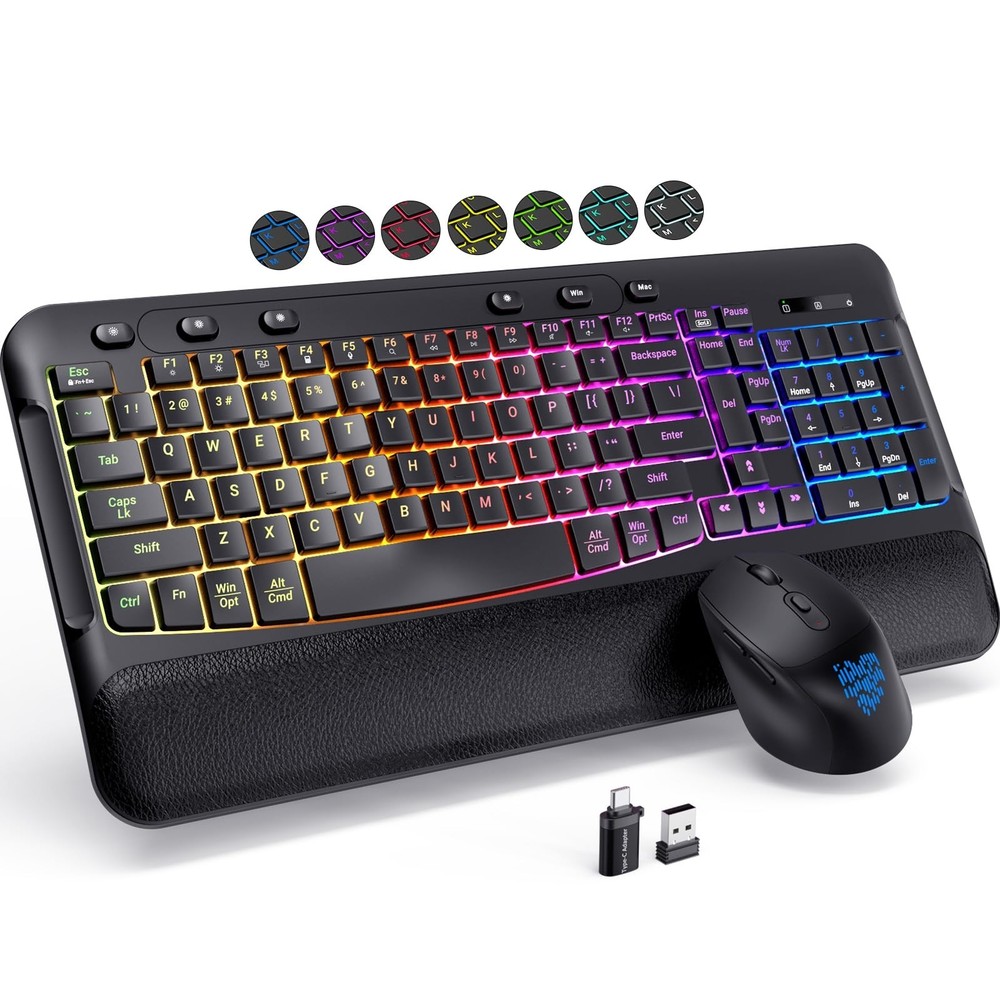COLIKES Wireless Keyboard and Mouse Combo, Ergonomic Wave, 9 RGB Backlit Effe...