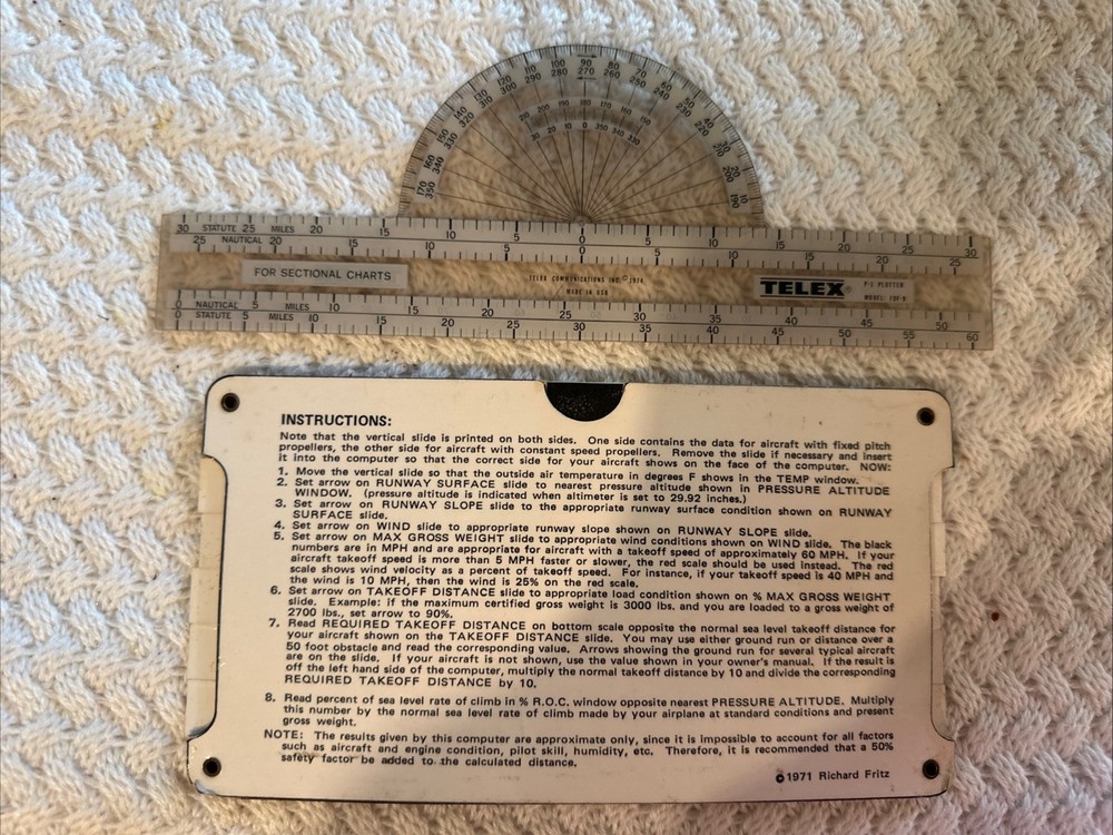 Vintage Takeoff Performance Computer Dated 1971