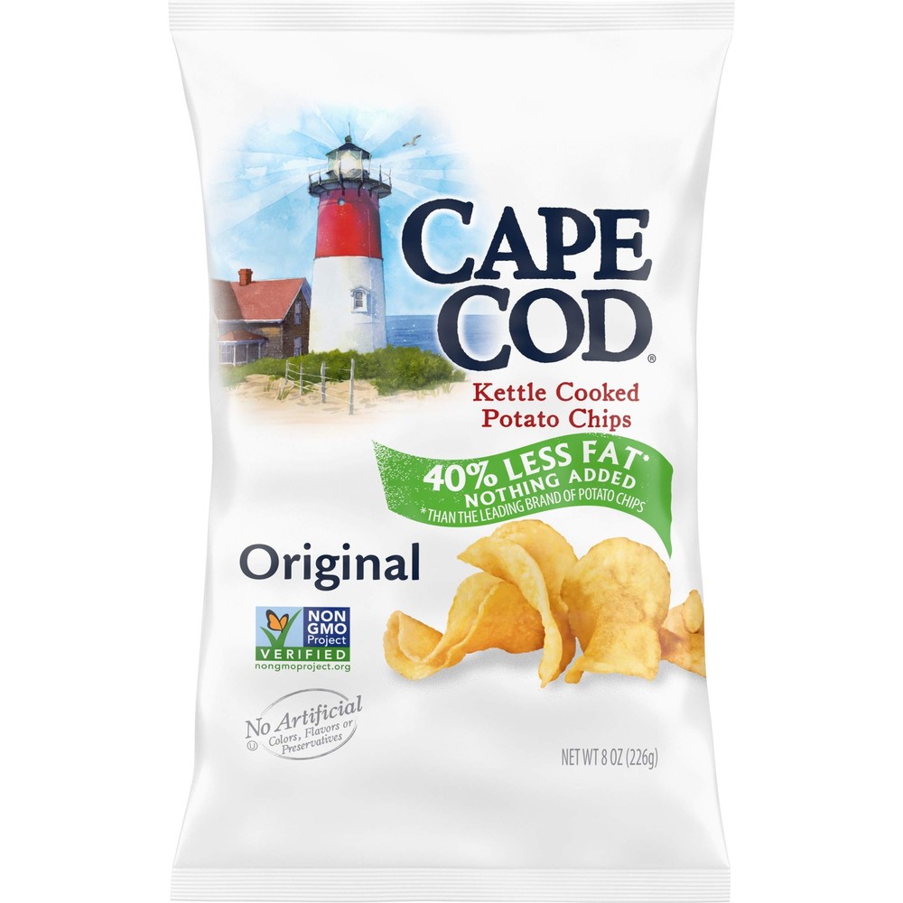 Cape Cod Potato Chips, Less Fat Original Kettle Cooked Chips, 8 Ounce