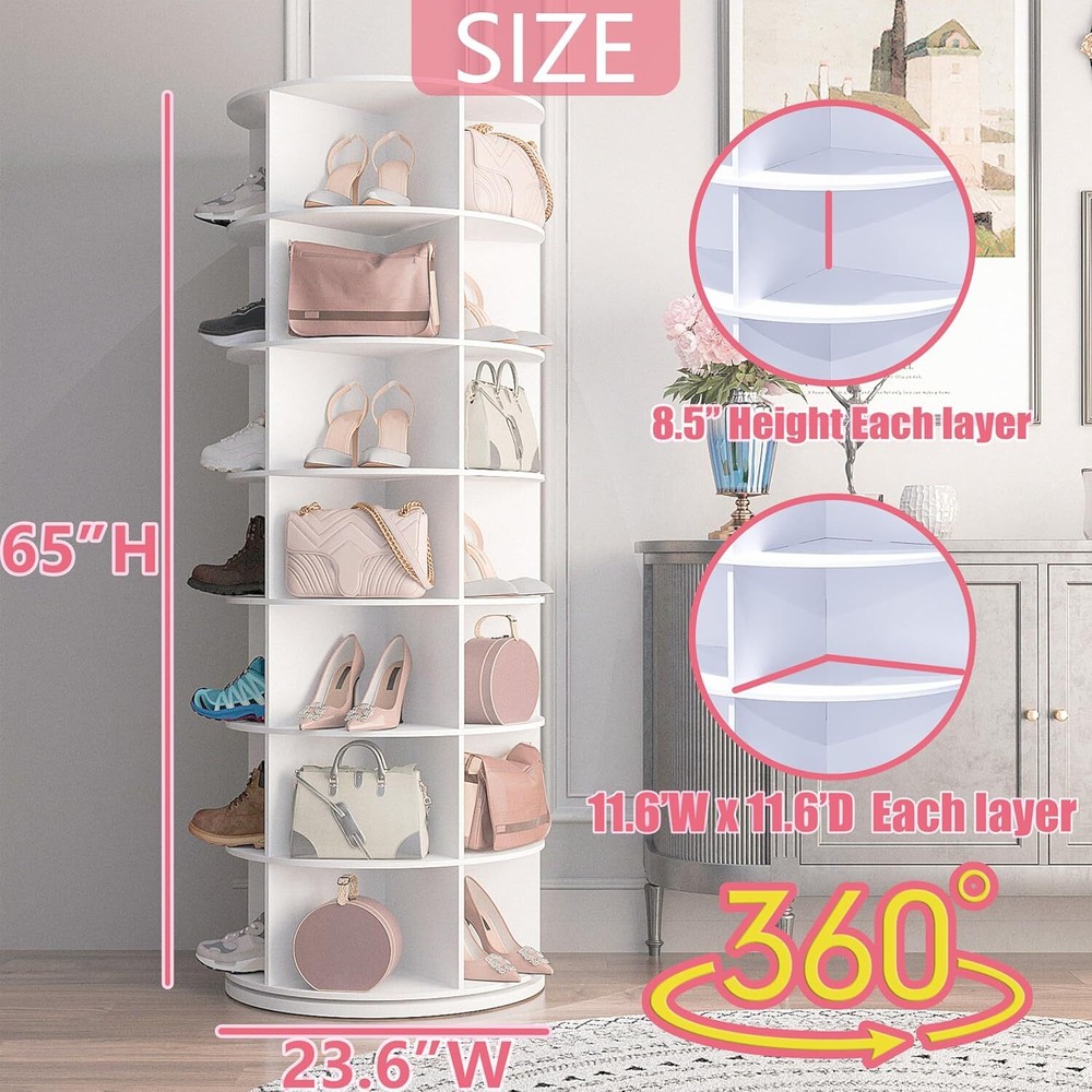 7 Tier Rotating Shoe Rack Tower 360, 5 Grids Per Layer Shoe Storage Cabinet