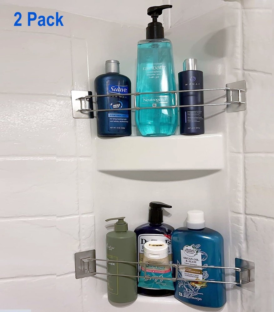 2 PACK RV Shower Corner Storage Bar-Adjustable Stainless Steel Rod for Camper