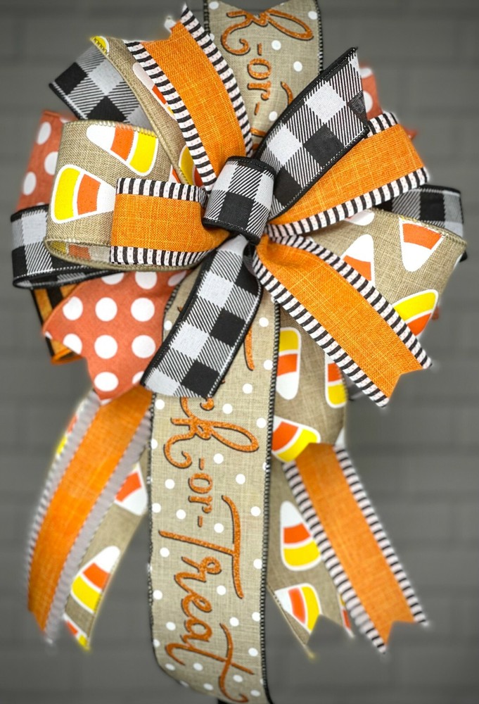 Halloween Candy Corn Wreath Bow, Halloween Decor