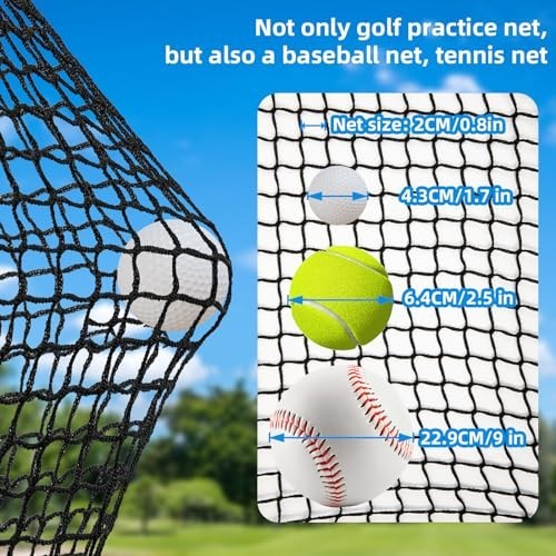 10ft Golf Practice Net - Heavy Duty Sports Barrier, Includes 12 Spring Snaps & 4