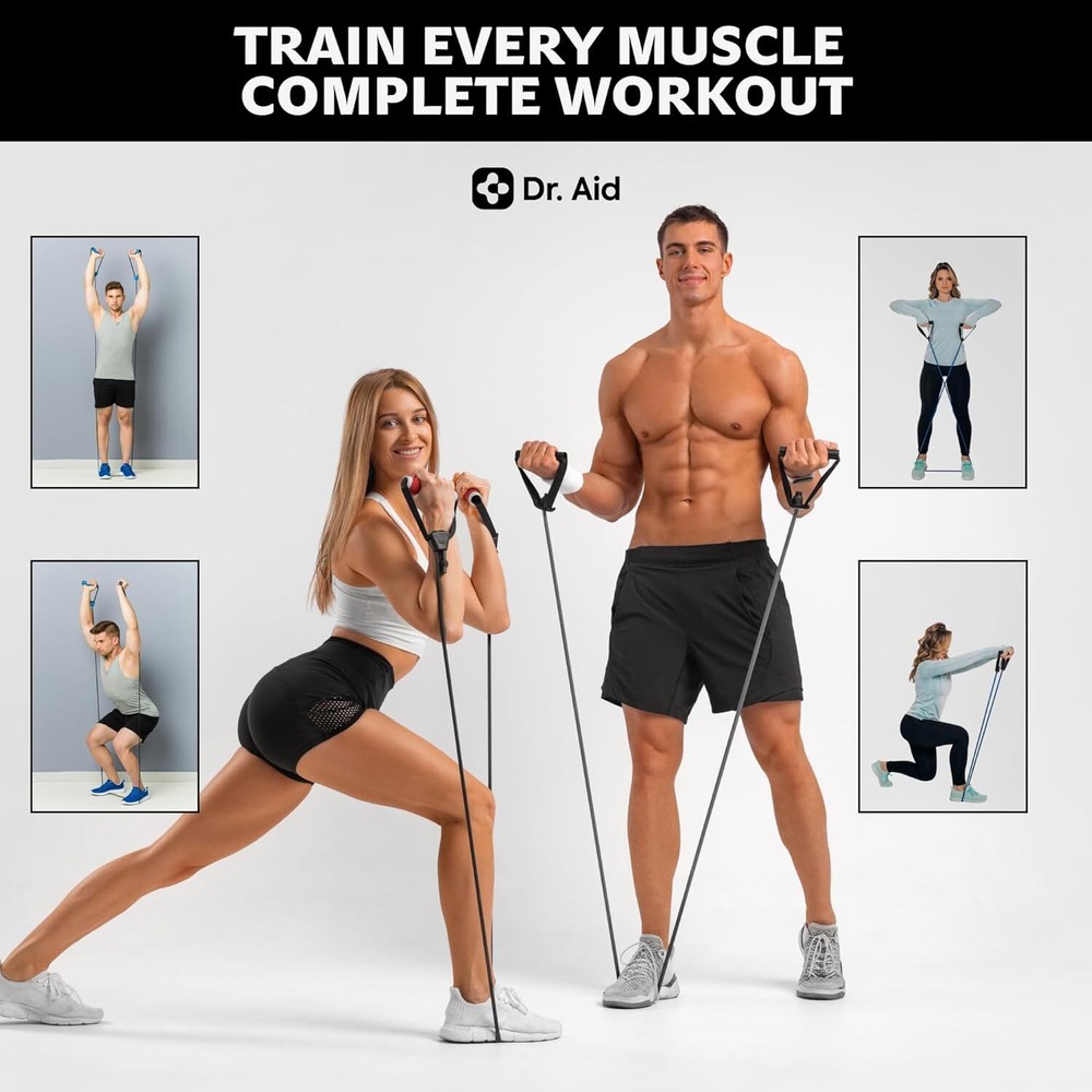 Resistance Band Set - 5 Stackable Exercise Bands with Handles