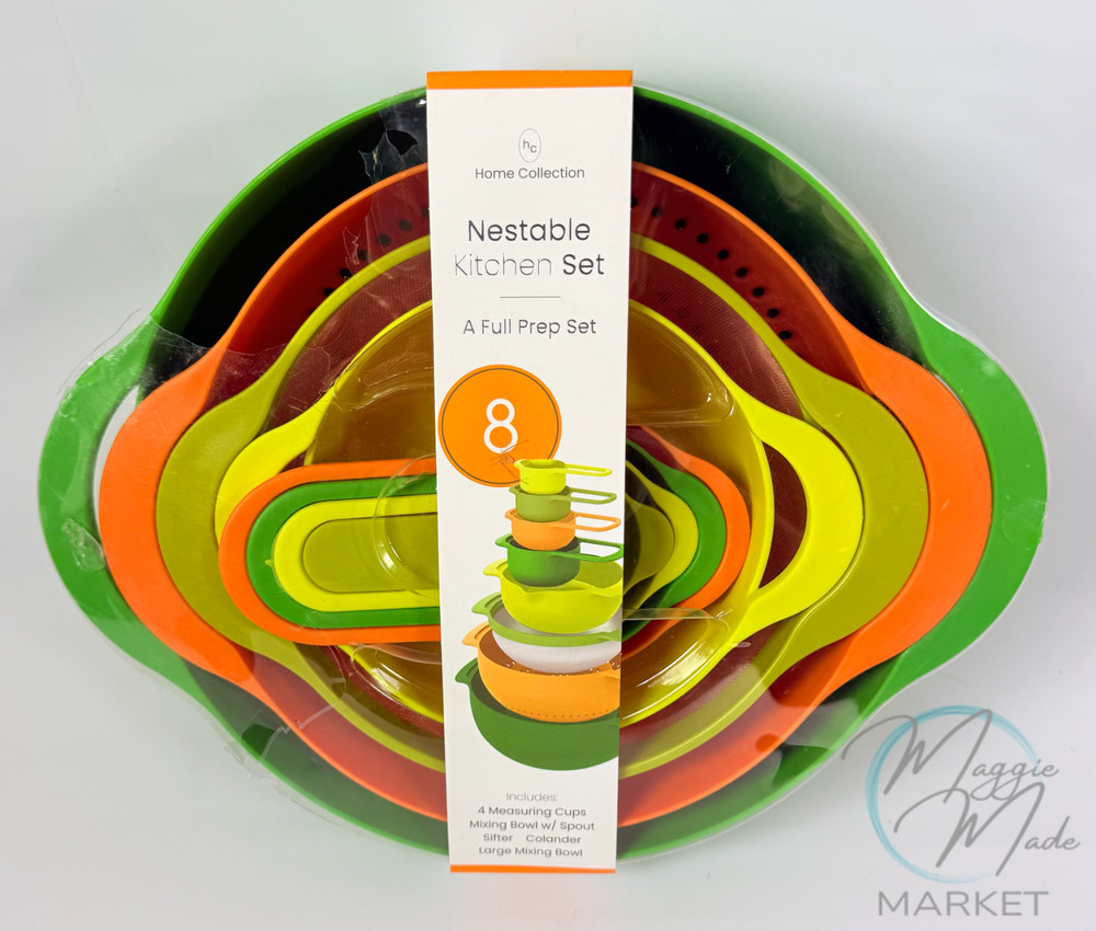 New Home Collection Nestable Kitchen Prep Bowl Set 8pc Mixing Measuring