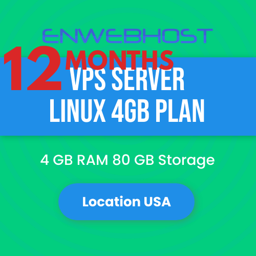 VPS Server Linux 4GB RAM 80 GB Storage Location US - 12 Months