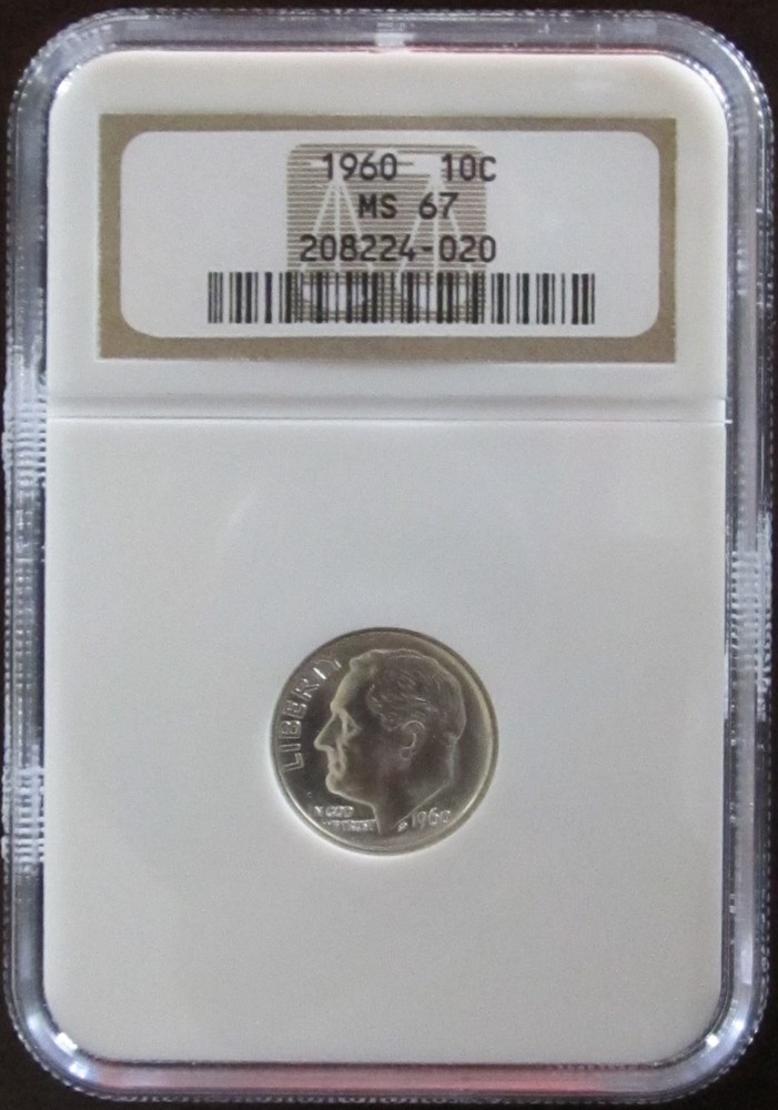 1960 Roosevelt Dime, NGC MS 67, Great Luster