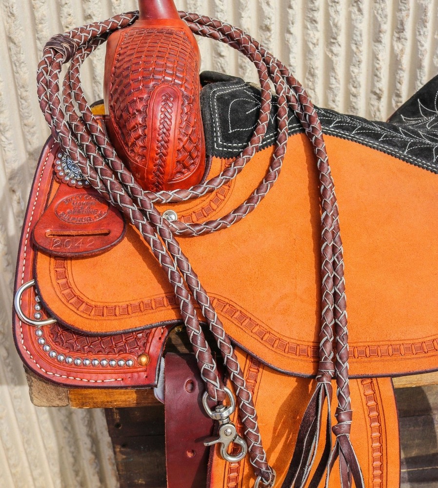 8Ft Western Brown Leather Split Reins Braided