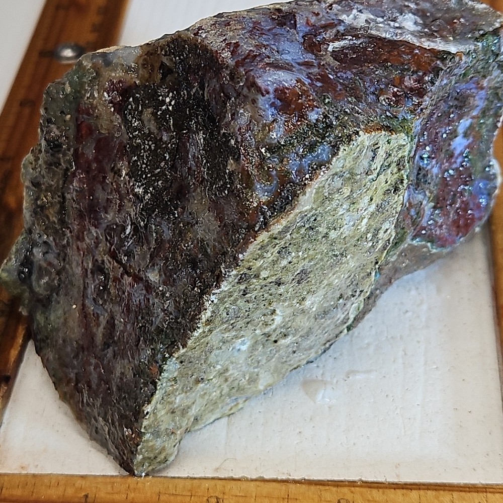 Red lightning agate rough. Beautiful blue color and moss pattern, 2LBs 2.0oz